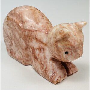 VTG 4.5" Pink Marble Polished Stone Sitting Cat Figurine PAPERWEIGHT Heavy EUC